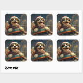 Bernedoodle Dog Roller Untersetzer Weihnachten Quadratischer Aufkleber (Blatt)