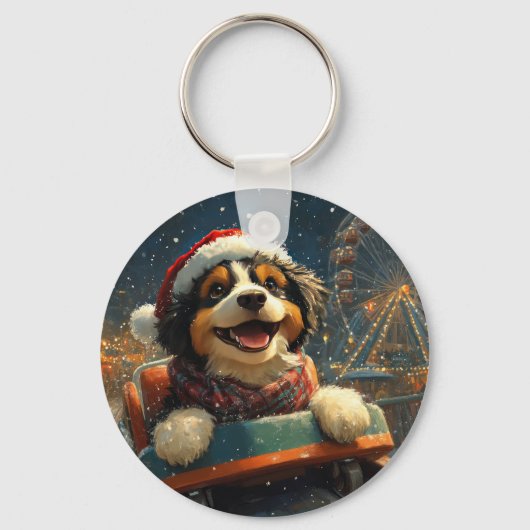 Bernedoodle Dog Roller Untersetzer Weihnachten Schlüsselanhänger (Rückseite)
