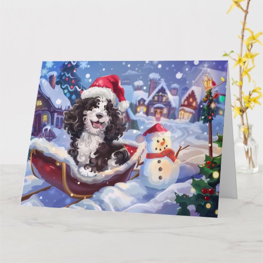 Bernedoodle Dog Sleigh Schnee Weihnachten Karte (Gelbe Blume)