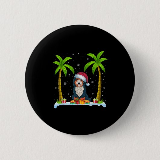 Bernedoodle Dog Weihnachtsmannmütze Palm Tree Beac Button (Vorderseite)