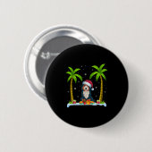 Bernedoodle Dog Weihnachtsmannmütze Palm Tree Beac Button (Vorne & Hinten)