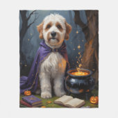 Bernedoodle Dog Whimsical Halloween Malerei Fleecedecke (Vorderseite)
