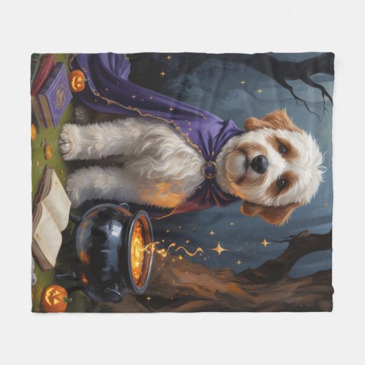 Bernedoodle Dog Whimsical Halloween Malerei Fleecedecke (Vorderseite (Horizontal))