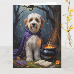 Bernedoodle Dog Whimsical Halloween Malerei Karte