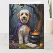 Bernedoodle Dog Whimsical Halloween Malerei Karte (Vorderseite)