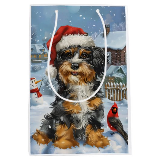 Bernedoodle Dog Winter Wunderland Weihnachten Mittlere Geschenktüte (Vorderseite)