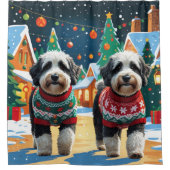 Bernedoodle Dogs Christmas Snow Holiday Duschvorhang (Vorderseite)