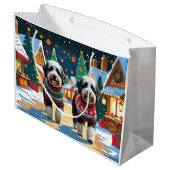 Bernedoodle Dogs Christmas Snow Holiday Große Geschenktüte (Rückseite Schrägansicht)