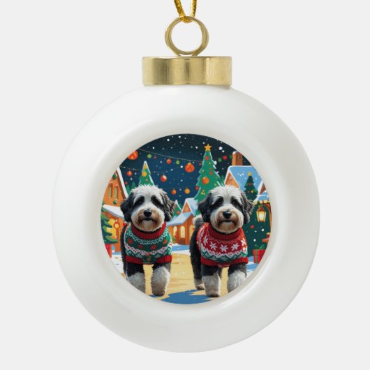 Bernedoodle Dogs Christmas Snow Holiday Keramik Kugel-Ornament (Vorderseite)