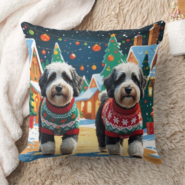 Bernedoodle Dogs Christmas Snow Holiday Kissen (Decke)