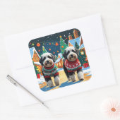 Bernedoodle Dogs Christmas Snow Holiday Quadratischer Aufkleber (Umschlag)