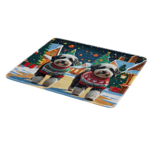Bernedoodle Dogs Christmas Snow Holiday Schneidebrett (Ecke)