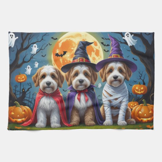 Bernedoodle Dogs Pumpkin Halloween Funny Geschirrtuch (Horizontal)