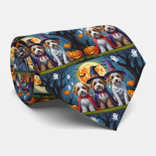 Bernedoodle Dogs Pumpkin Halloween Funny Krawatte