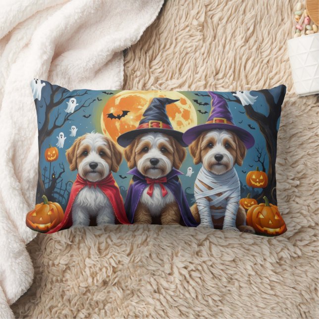 Bernedoodle Dogs Pumpkin Halloween Funny Lendenkissen (Decke)