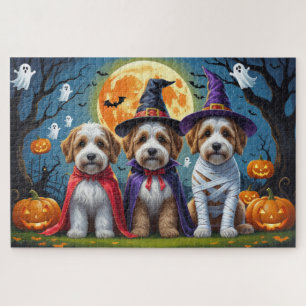 Bernedoodle Dogs Pumpkin Halloween Funny Puzzle