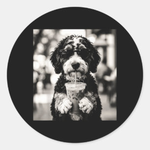 Bernedoodle Eiskaffee Foto Lustige Hunde Liebhaber Runder Aufkleber