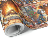 Bernedoodle Fireplace with Christmas Lights Geschenkpapier (Rolleneckpunkt)