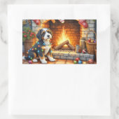 Bernedoodle Fireplace with Christmas Lights Rechteckiger Aufkleber (Tasche)