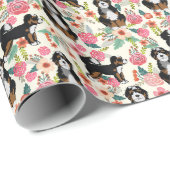 Bernedoodle Floral Dog Geschenkpapier (Rolleneckpunkt)