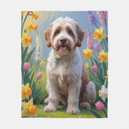 Bernedoodle Frühlingsblumen Malerei Fleecedecke (Vorderseite)
