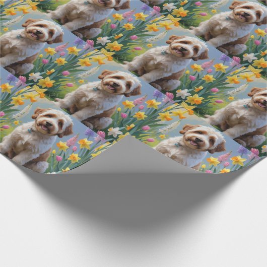 Bernedoodle Frühlingsblumen Malerei Geschenkpapier (Ecke)