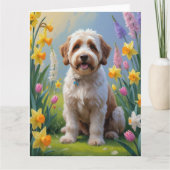 Bernedoodle Frühlingsblumen Malerei Karte (Vorderseite)