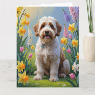 Bernedoodle Frühlingsblumen Malerei  Karte