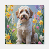 Bernedoodle Frühlingsblumen Malerei Magnet (Vorne)