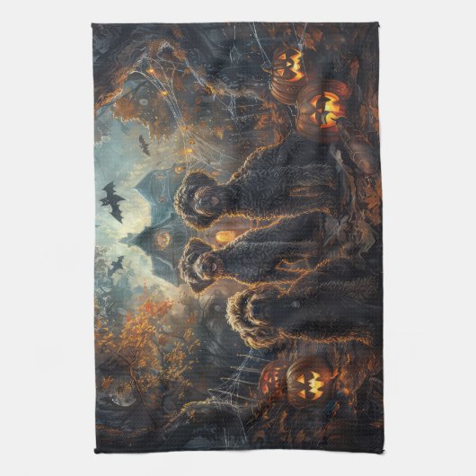 Bernedoodle Halloween Night Doggy Delight Geschirrtuch (Vertikal)