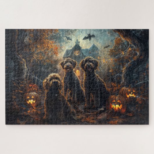 Bernedoodle Halloween Night Doggy Delight Puzzle (Horizontal)
