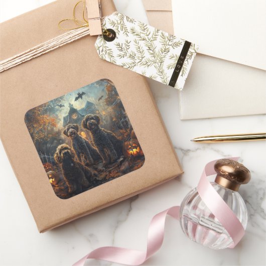 Bernedoodle Halloween Night Doggy Delight Quadratischer Aufkleber (Schenken)