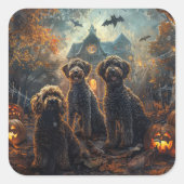 Bernedoodle Halloween Night Doggy Delight Quadratischer Aufkleber (Vorderseite)