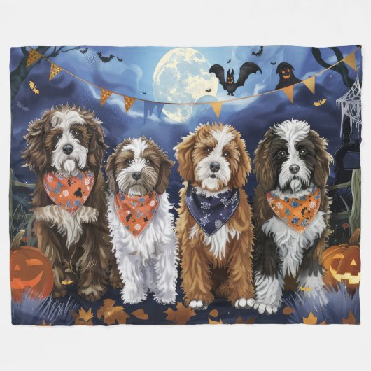 Bernedoodle Halloween Spooky Fleecedecke (Vorderseite (Horizontal))