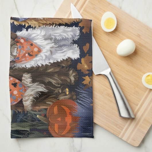 Bernedoodle Halloween Spooky Geschirrtuch (Viertel Falte)
