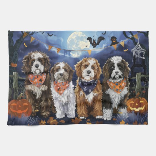Bernedoodle Halloween Spooky Geschirrtuch (Horizontal)