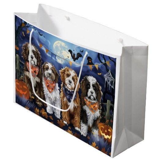 Bernedoodle Halloween Spooky Große Geschenktüte (Vorderseite Schrägansicht)
