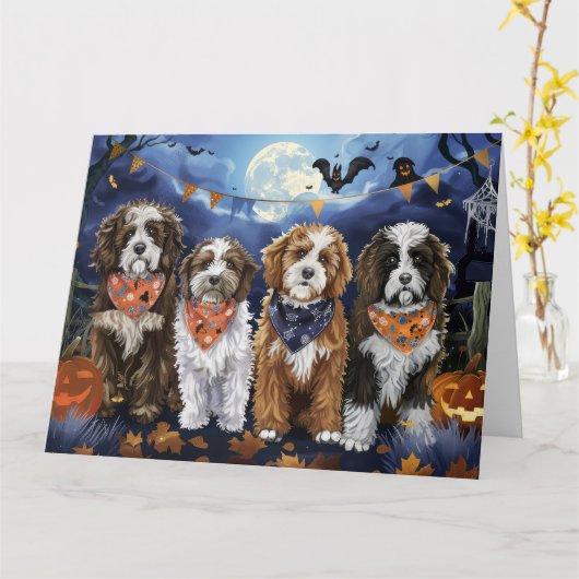 Bernedoodle Halloween Spooky Karte (Gelbe Blume)
