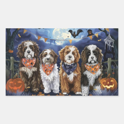 Bernedoodle Halloween Spooky Rechteckiger Aufkleber (Vorderseite)