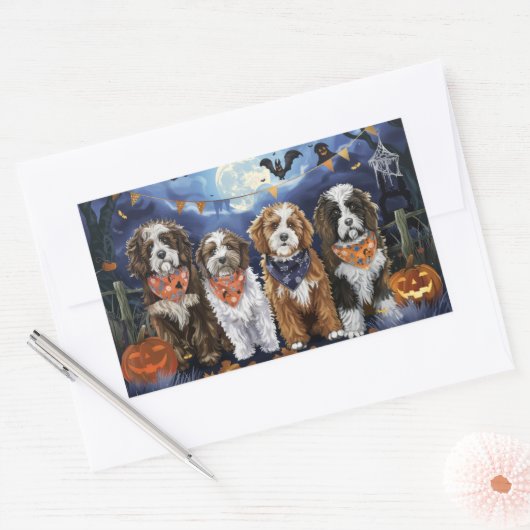 Bernedoodle Halloween Spooky Rechteckiger Aufkleber (Umschlag)