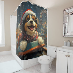 Bernedoodle-Hund Achterbahn Weihnachten  Duschvorhang