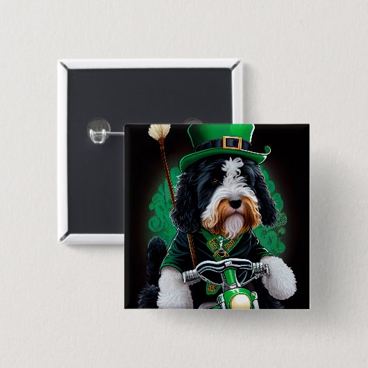 Bernedoodle Hund Fahrrad St. Patrick's Day Button (Vorne & Hinten)