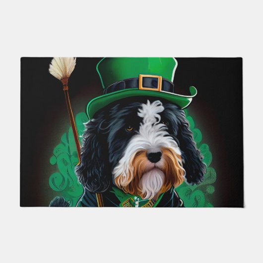Bernedoodle Hund Fahrrad St. Patrick's Day Fußmatte (Vorderseite)