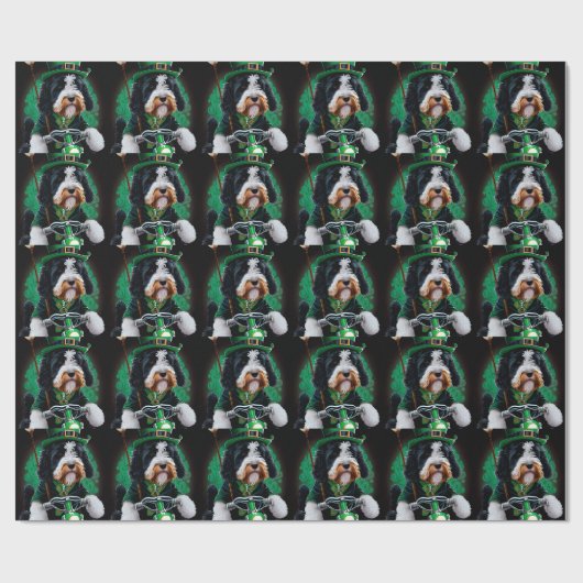 Bernedoodle Hund Fahrrad St. Patrick's Day Geschenkpapier (Flach)