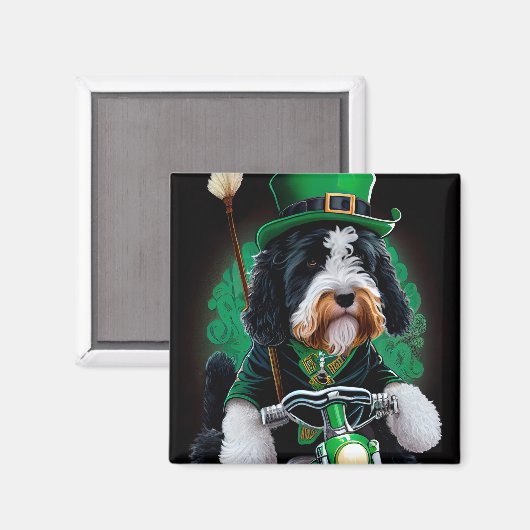 Bernedoodle Hund Fahrrad St. Patrick's Day Magnet (Vorderseite/Rückseite)