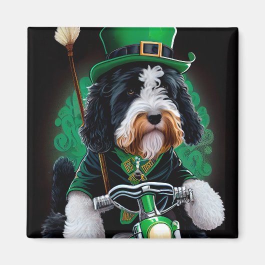 Bernedoodle Hund Fahrrad St. Patrick's Day Magnet (Vorne)