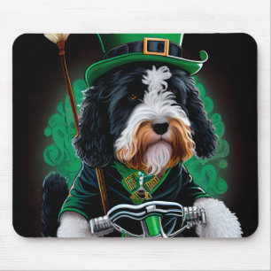 Bernedoodle Hund Fahrrad St. Patrick's Day Mousepad