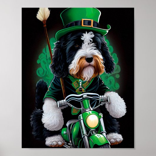 Bernedoodle Hund Fahrrad St. Patrick's Day Poster (Vorne)
