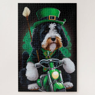 Bernedoodle Hund Fahrrad St. Patrick's Day Puzzle