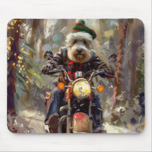 Bernedoodle Hund fährt Motorrad Weihnachten Mousepad